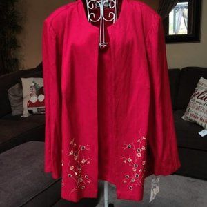 NWT Allison Che red floral print blazer with attached undershirt 24W